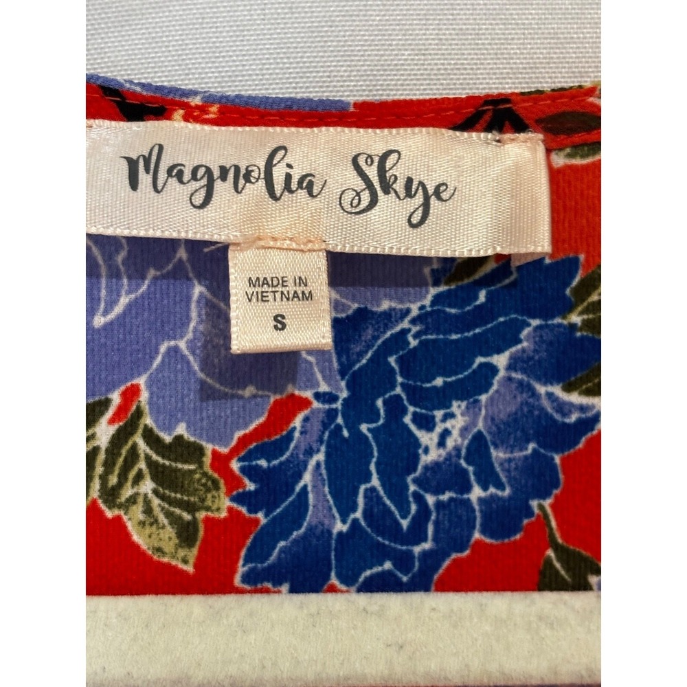 Magnolia Skye Red Floral Ruffle Wrap Dress High Low V-Neck Sz S boho cottagecore - Picture 5 of 10